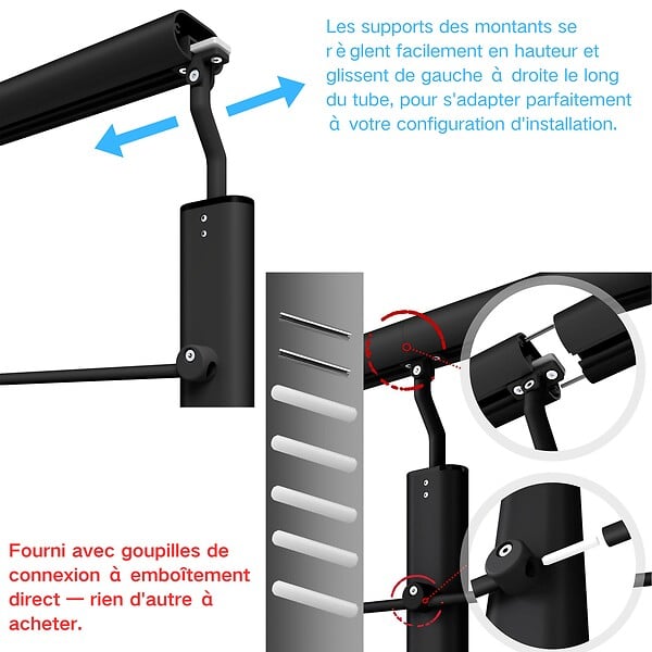 AICA SANITAIRE - Garde-corps - Aluminium Noir - 200cm - Avec 5 traverses et 1 main courante - Pour intérieur et extérieur - Fixation latérale - large