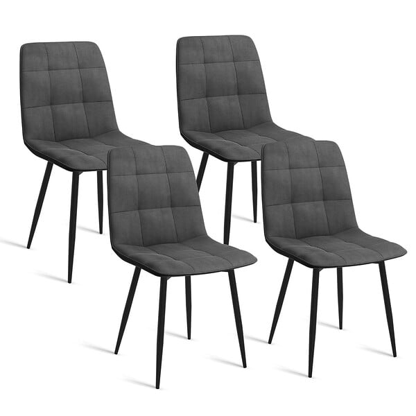 ID MARKET - Lot de 4 chaises MILA en velours gris foncé pour salle à manger - large