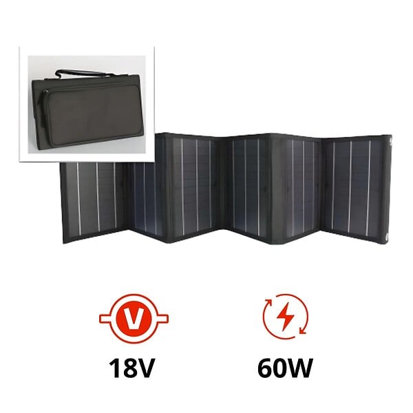 PROTEC - Panneau solaire portatif pliable SolarTec 60 - 60W 18V 3,3A - 6 pans monocristallins - Port USB A/C - Câble DC - Protec - large