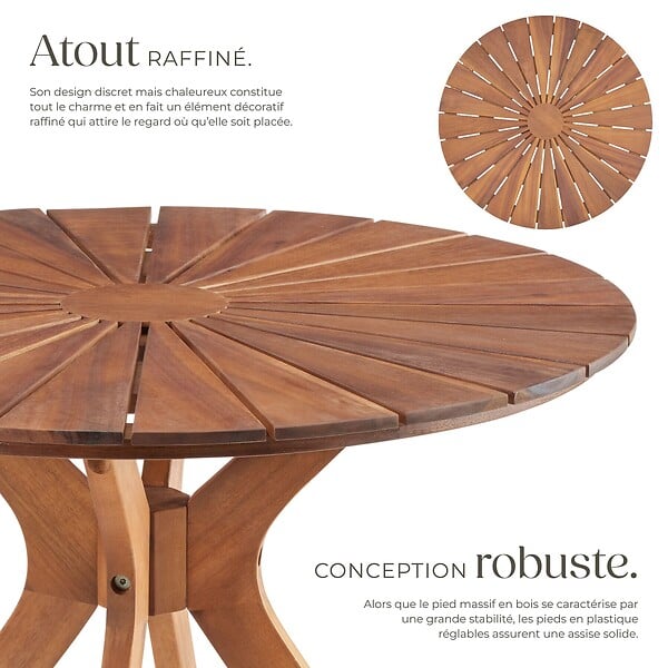 TECTAKE - Table de jardin Pollensa, ronde, résistante aux intempéries, en bois d'acacia massif marron - large