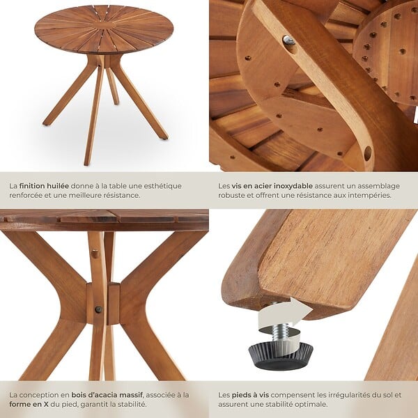 TECTAKE - Table de jardin Pollensa, ronde, résistante aux intempéries, en bois d'acacia massif marron - large