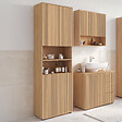 ID MARKET - Meuble armoire colonne salle de bain VICTOR 4 portes 2 niches effet lattes - vignette