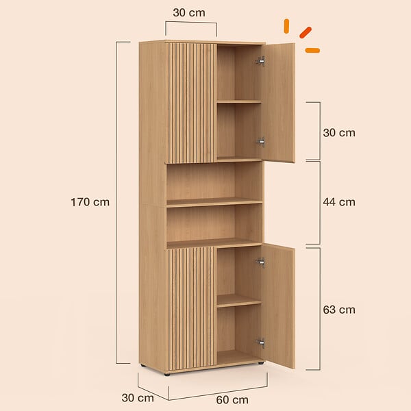 ID MARKET - Meuble armoire colonne salle de bain VICTOR 4 portes 2 niches effet lattes - large