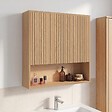 ID MARKET - Meuble de rangement suspendu pour salle de bain VICTOR 2 portes et étagère effet lattes - vignette