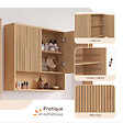 ID MARKET - Meuble de rangement suspendu pour salle de bain VICTOR 2 portes et étagère effet lattes - vignette