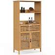 ID MARKET - Meuble armoire salle de bain bambou BEA 2 portes et 1 tiroir avec étagères - vignette