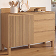 ID MARKET - Buffet bas casserolier de cuisine 120 cm JULIETTE plan de travail H.83 cm 1 porte + 3 tiroirs effet lattes tasseau bois - vignette