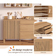 ID MARKET - Buffet bas casserolier de cuisine 120 cm JULIETTE plan de travail H.83 cm 1 porte + 3 tiroirs effet lattes tasseau bois - vignette