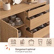 ID MARKET - Buffet bas casserolier de cuisine 120 cm JULIETTE plan de travail H.83 cm 1 porte + 3 tiroirs effet lattes tasseau bois - vignette