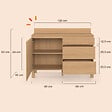 ID MARKET - Buffet bas casserolier de cuisine 120 cm JULIETTE plan de travail H.83 cm 1 porte + 3 tiroirs effet lattes tasseau bois - vignette