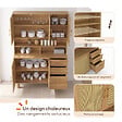 ID MARKET - Buffet casserolier de cuisine 120 cm DENISE 5 portes + 3 tiroirs effet naturel cannage - vignette