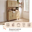 ID MARKET - Buffet casserolier de cuisine 120 cm DENISE 5 portes + 3 tiroirs effet naturel cannage - vignette