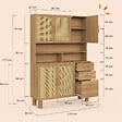 ID MARKET - Buffet casserolier de cuisine 120 cm DENISE 5 portes + 3 tiroirs effet naturel cannage - vignette