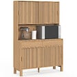 ID MARKET - Buffet de cuisine 120 cm JULIETTE 4 portes coulissantes + 2 tiroirs effet lattes tasseau bois - vignette