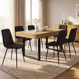 ID MARKET - Ensemble table à manger extensible rectangle PHOENIX 4-8 personnes bois et noir 160 - 200 cm et 6 chaises MILA en velours noir - vignette