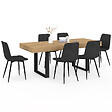 ID MARKET - Ensemble table à manger extensible rectangle PHOENIX 4-8 personnes bois et noir 160 - 200 cm et 6 chaises MILA en velours noir - vignette