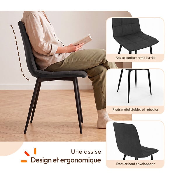 ID MARKET - Ensemble table à manger extensible rectangle PHOENIX 4-8 personnes bois et noir 160 - 200 cm et 6 chaises MILA en velours noir - large