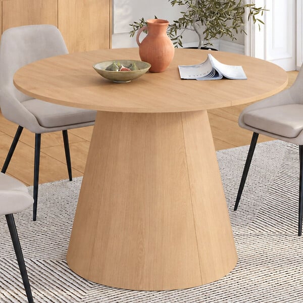 ID MARKET - Table à manger ronde extensible ANGELE 4-8 personnes bois effet hêtre 110-150 cm - large