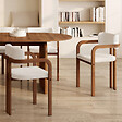 ID MARKET - Lot de 4 chaises de salle à manger, fauteuils de table ESMA en métal effet noyer et tissu bouclette avec accoudoirs - vignette