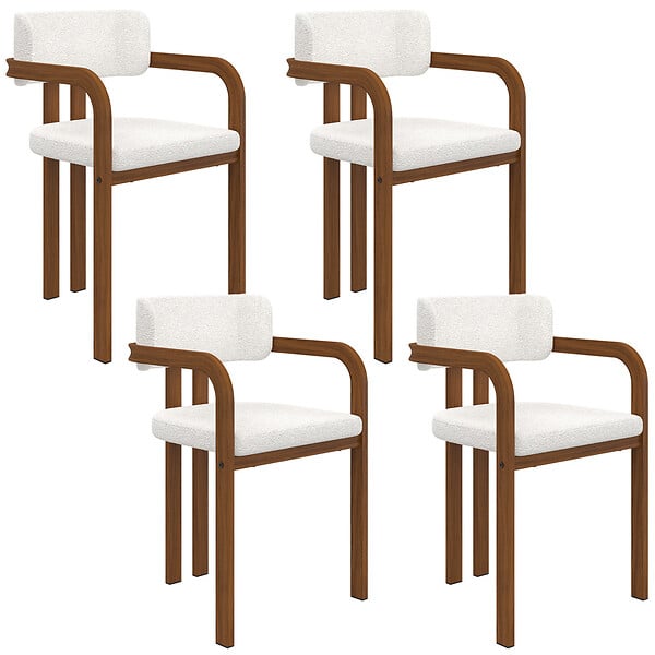 ID MARKET - Lot de 4 chaises de salle à manger, fauteuils de table ESMA en métal effet noyer et tissu bouclette avec accoudoirs - large