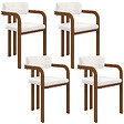 ID MARKET - Lot de 4 chaises de salle à manger, fauteuils de table ESMA en métal effet noyer et tissu bouclette avec accoudoirs - vignette