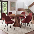 ID MARKET - Lot de 6 chaises THALYA en velours bordeaux avec accoudoirs - vignette