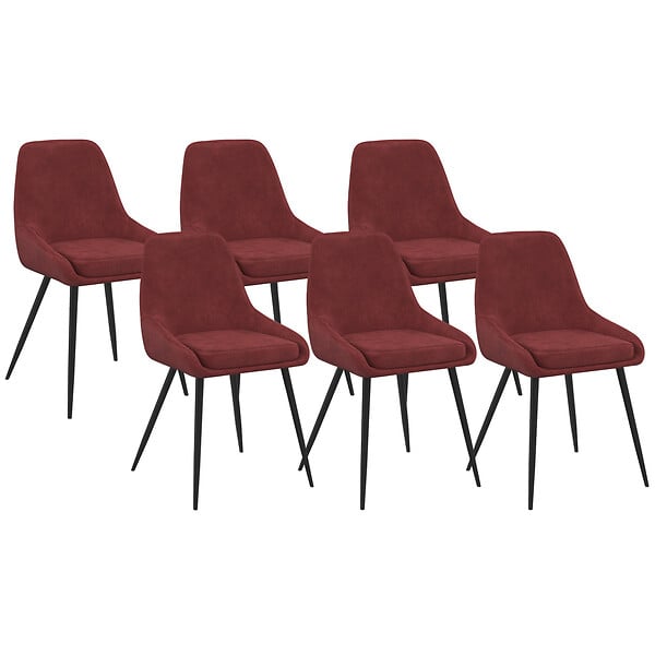 ID MARKET - Lot de 6 chaises THALYA en velours bordeaux avec accoudoirs - large