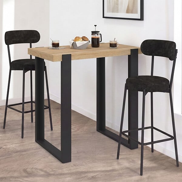 ID MARKET - Table haute de bar extensible PHOENIX 2-4 personnes bois et noir 110 - 150 cm - large