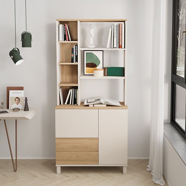 HABITAT ET JARDIN - Bibliothèque en bois " Mood " - 85,2 x 187,8 x 35 cm - Sable / Chêne - large