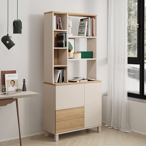 HABITAT ET JARDIN - Bibliothèque en bois " Mood " - 85,2 x 187,8 x 35 cm - Sable / Chêne - large