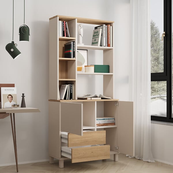 HABITAT ET JARDIN - Bibliothèque en bois " Mood " - 85,2 x 187,8 x 35 cm - Sable / Chêne - large