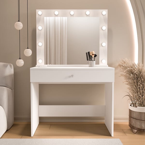 HABITAT ET JARDIN - Coiffeuse en bois " Monroe " - 80 x 147 x 42,5 cm - Blanc - large
