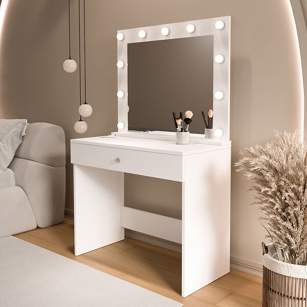 HABITAT ET JARDIN - Coiffeuse en bois " Monroe " - 80 x 147 x 42,5 cm - Blanc - large