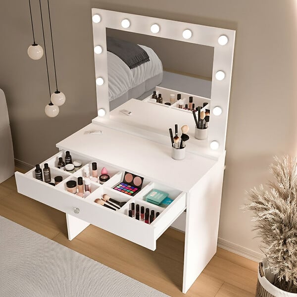 HABITAT ET JARDIN - Coiffeuse en bois " Monroe " - 80 x 147 x 42,5 cm - Blanc - large
