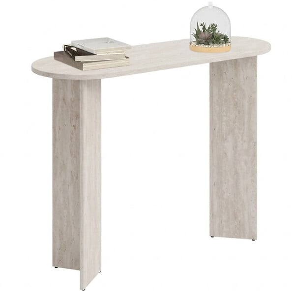 ID MARKET - Console ovale MARTHE bois effet travertin - large