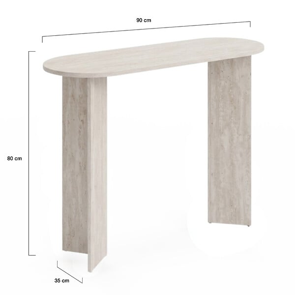 ID MARKET - Console ovale MARTHE bois effet travertin - large