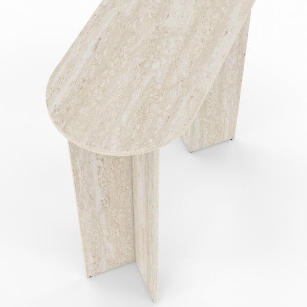ID MARKET - Console ovale MARTHE bois effet travertin - large