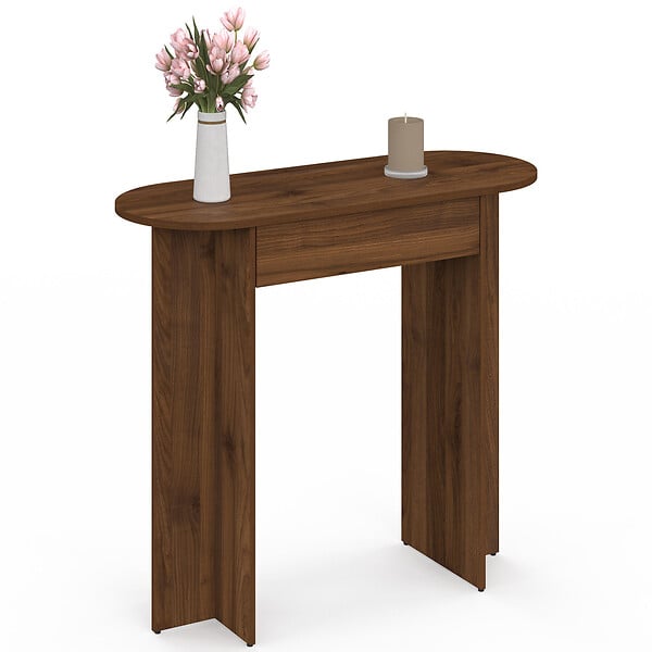 ID MARKET - Console 1 tiroir ovale MARTHE noyer - large