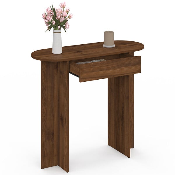 ID MARKET - Console 1 tiroir ovale MARTHE noyer - large