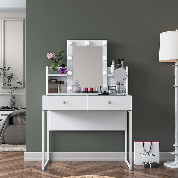 HABITAT ET JARDIN - Coiffeuse en bois " BJ145 " - 90 x 136,8 x 40 cm - Blanc - large