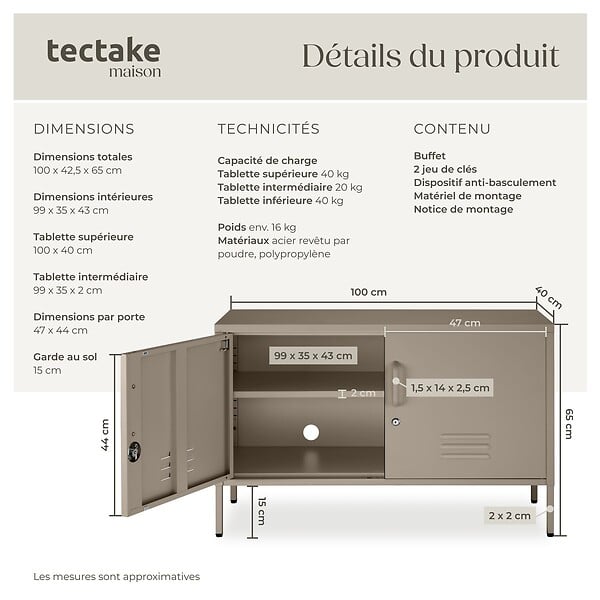TECTAKE - Buffet taupe - large