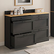 ID MARKET - Buffet bas double casserolier de cuisine 120 cm VITO plan de travail H. 83 cm 6 tiroirs bois et noir - vignette