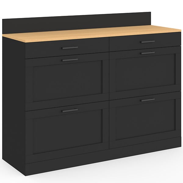 ID MARKET - Buffet bas double casserolier de cuisine 120 cm VITO plan de travail H. 83 cm 6 tiroirs bois et noir - large