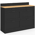 ID MARKET - Buffet bas double casserolier de cuisine 120 cm VITO plan de travail H. 83 cm 6 tiroirs bois et noir - vignette