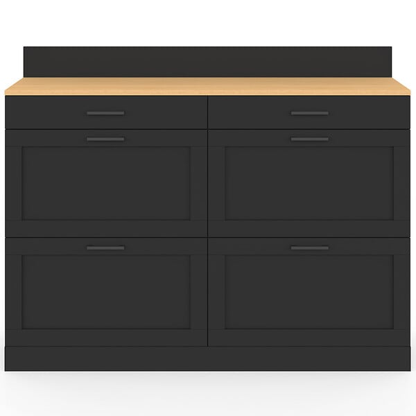 ID MARKET - Buffet bas double casserolier de cuisine 120 cm VITO plan de travail H. 83 cm 6 tiroirs bois et noir - large