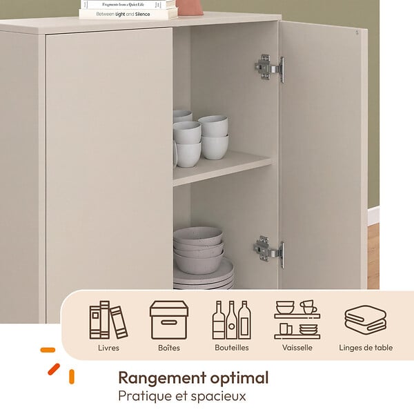 ID MARKET - Buffet d'appoint 2 portes bois 70 cm BERTILLE coloris beige - large