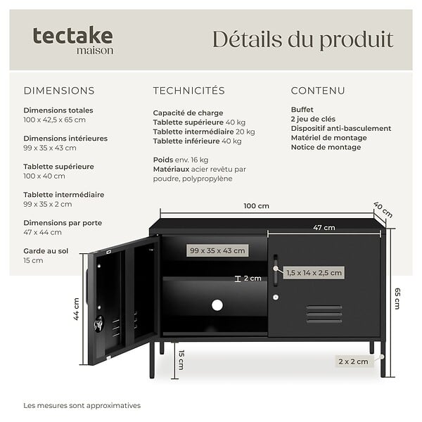 TECTAKE - Buffet noir - large