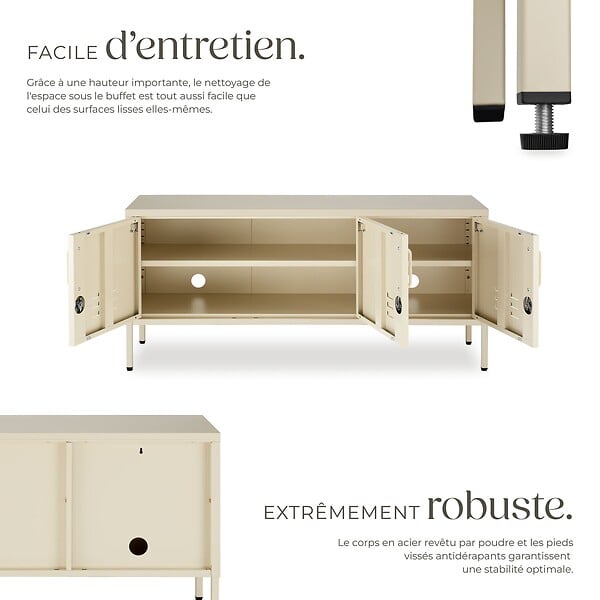 TECTAKE - Buffet métallique élégant design minimaliste crème 120x37 5x55 5 cm 2 compartiments 3 portes verrouillables clés - large