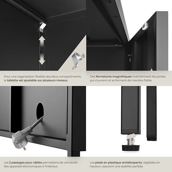 TECTAKE - Buffet métallique noir 120x38x56cm 2 compartiments réglables, 3 portes verrouillables et clés - large