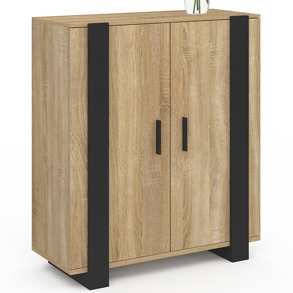 ID MARKET - Buffet d'appoint 2 portes 70 cm PHOENIX bois et noir - large